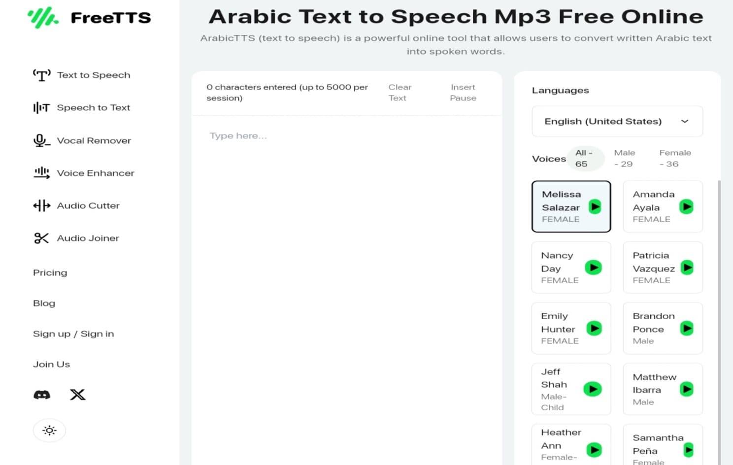 Free TTS: أداة مجانية لتحويل الكلام العربي المكتوب إلى ملفات صوتية MP3، مع دعم لغات متعددة.