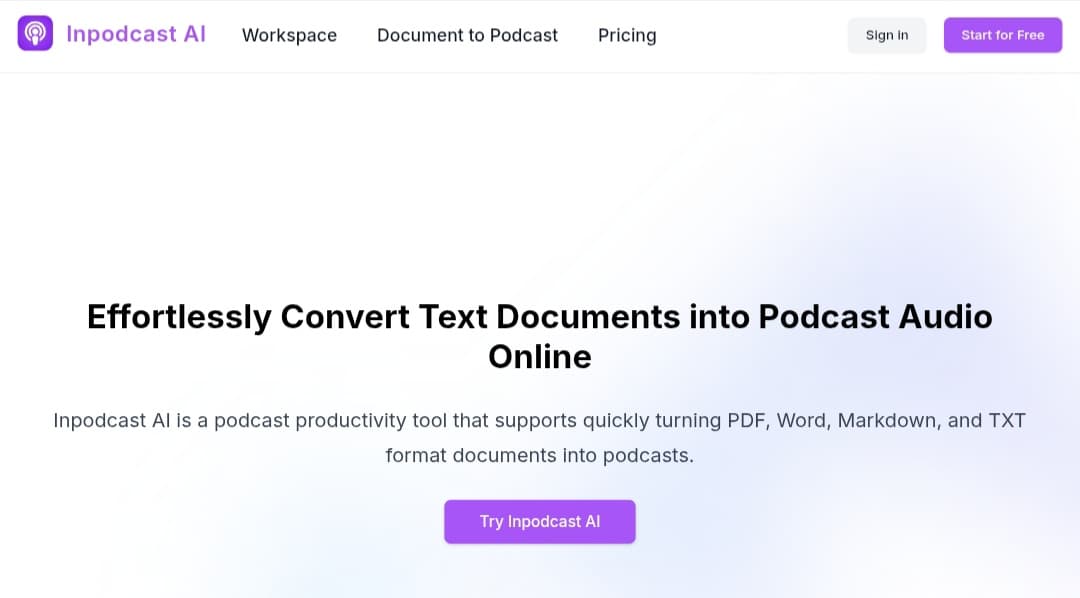 Inpodcast AI: تحويل النص إلى دردشة بودكاست صوتية بالعربية مجانًا